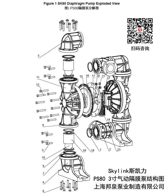 PS80氣動隔膜泵結(jié)構(gòu)圖PS80 Diaphragm Pump Exploded View